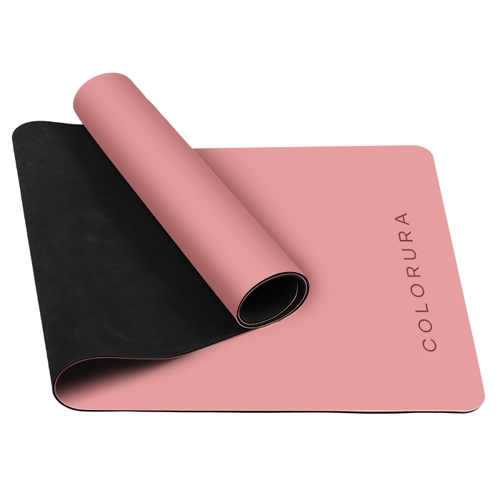 COLORURA Pink Plain Yoga Mat 5mm Thick PU Natural Rubber Non Slip Sweat Absorbent Durable Cushioning